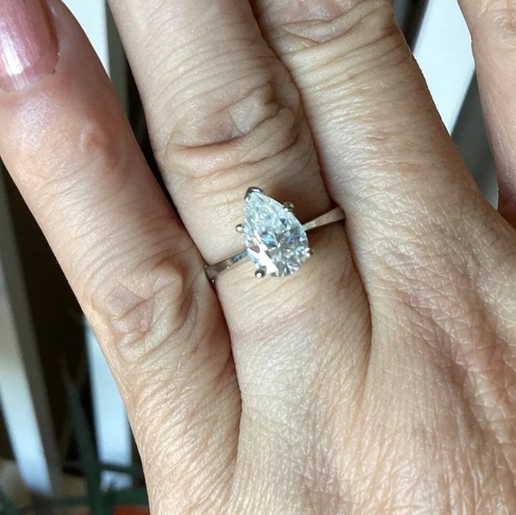 moissanite Jewelry - Ladies Moissanite 1.5ctw 14k White gold Pear engagement ring